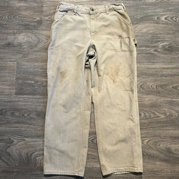 Carhartt B11 Washed Duck Work Pants 34x30 Desert Tan Grunge Utility Dungarees - Picture 1 of 14